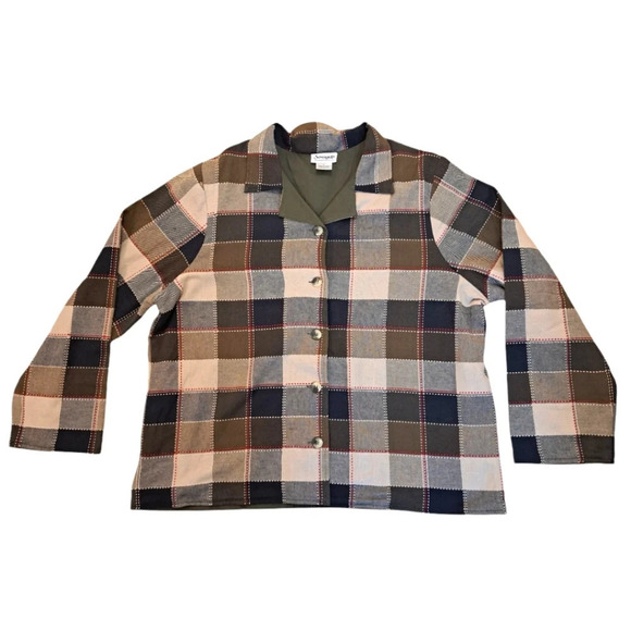 Serengeti Cream Brown Patchwork Plaid Button Up Fall Cotton Blazer Jacket Sz 2X - Picture 2 of 7